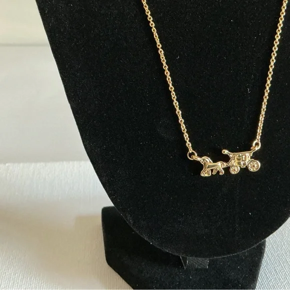 Coach Gold Tone Horse & Carriage Necklace w/ Dust Bag - Picture 2 of 7